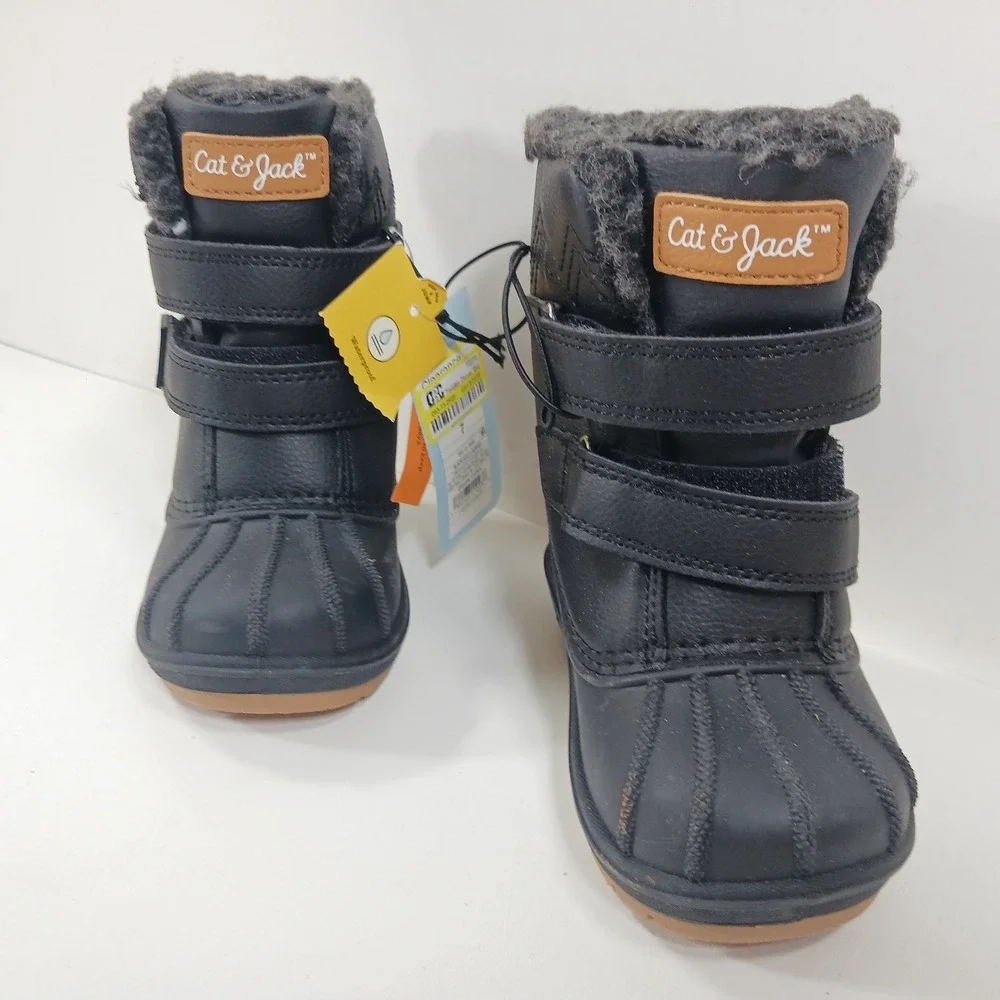 Cat & Jack Toddler Denver Winter Boots Black Waterproof Snow Boots Size 7 NEW